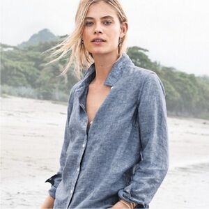 Garnet Hill, linen, blue, button down blouse sz 8
